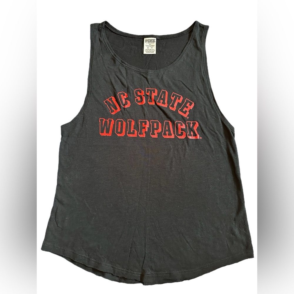 PINK Victoria's Secret NC State Wolfpack Black Tank Top with Red Print
